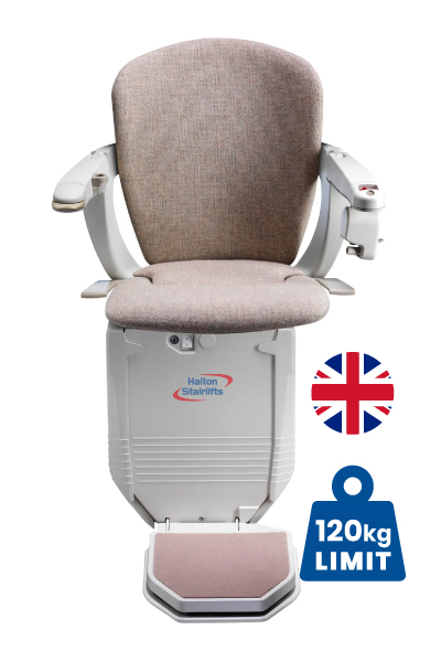 Halton Acorn 130 Slimline Straight Stairlift with atlantic blue coloured seat
